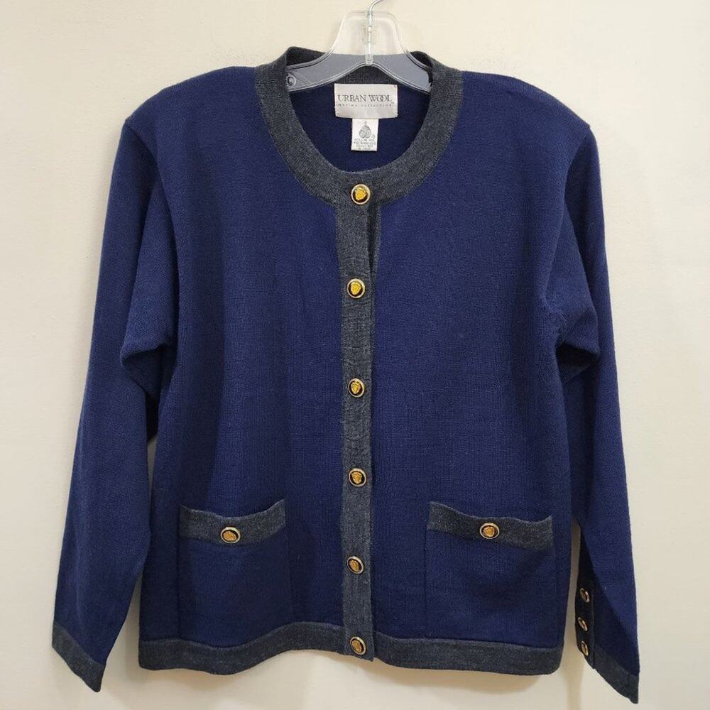 Urban wool 100% pure wool cardigan sweater with removable shoulder pads‎ size S